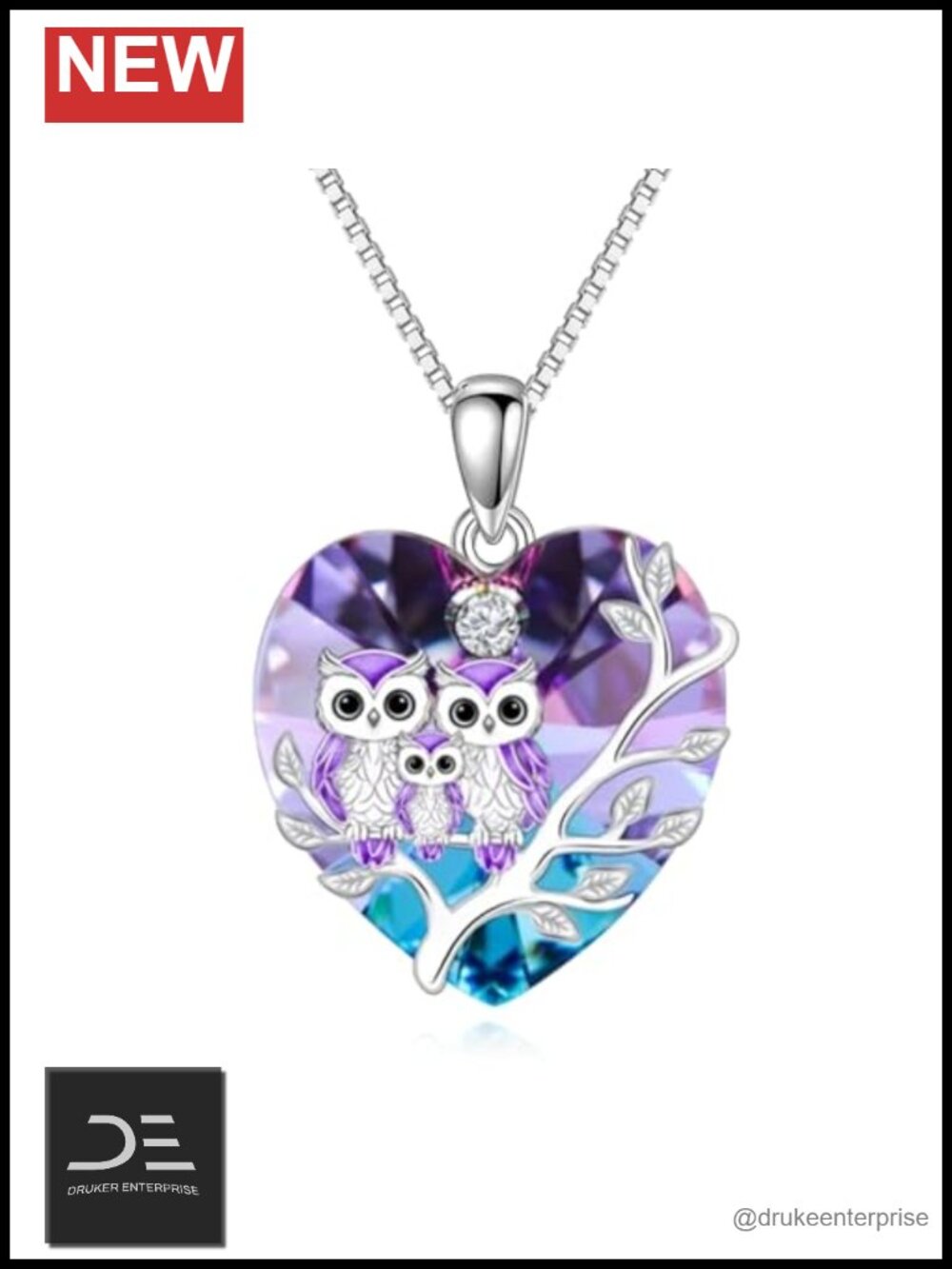 Owl Necklace 925 Sterling Silver Crystal Pendant Women's Adjustable Chain